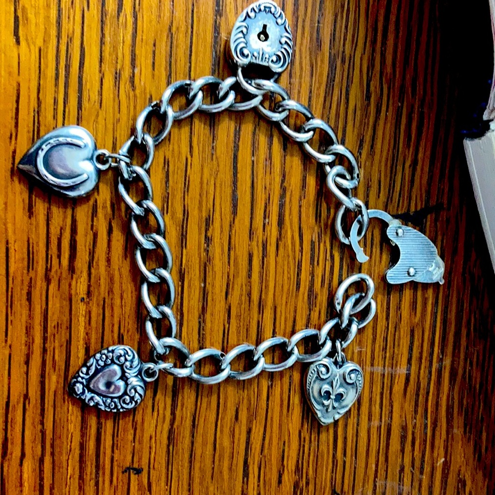Antique puffy heart charm bracelet